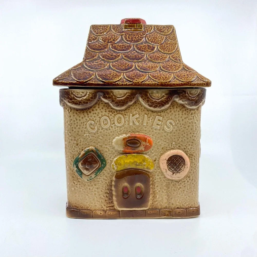 Vintage Gingerbread House Cookie Jar 1970s Kitschy Kitchen Decor
